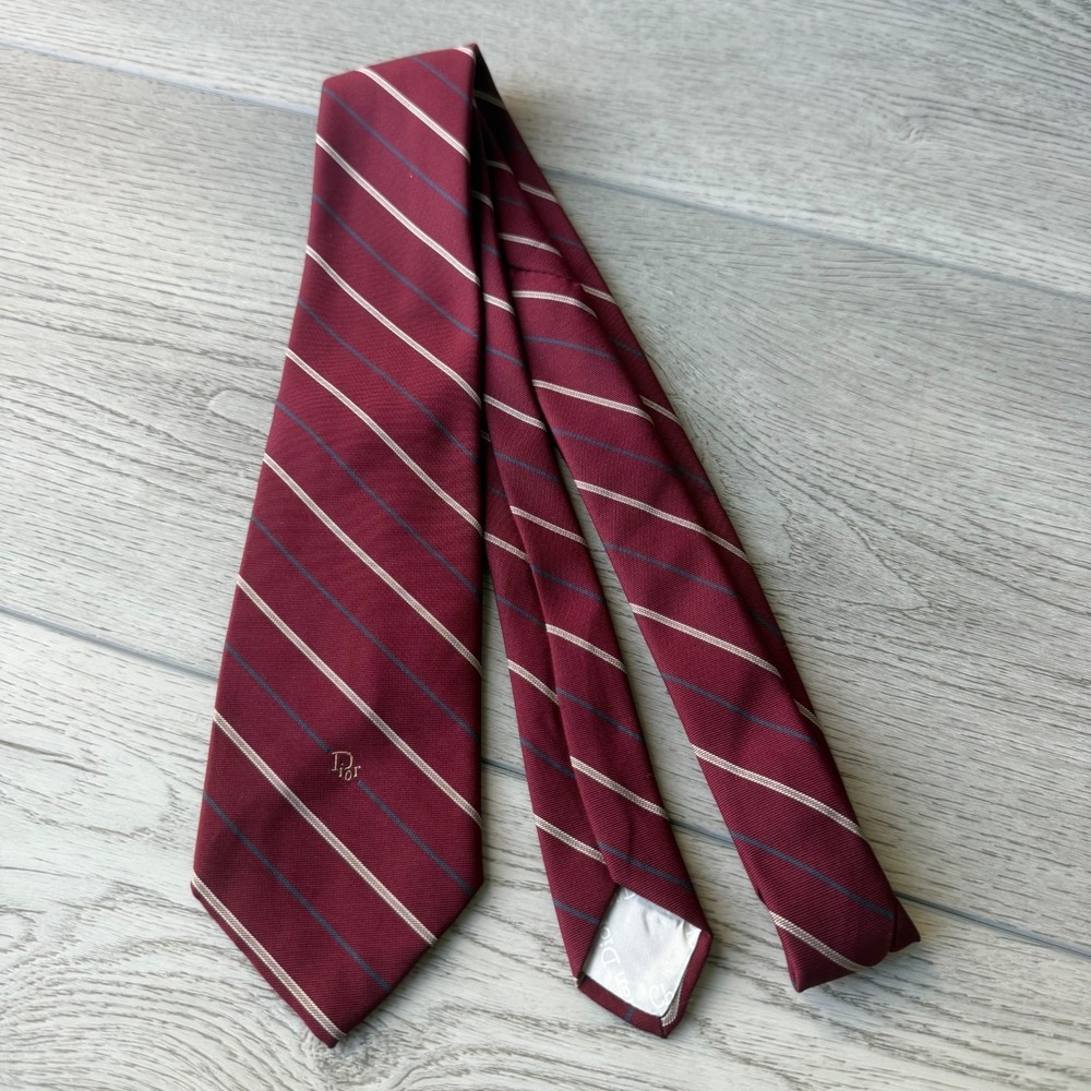 Vintage Christian Dior Tie Slant Stripe Red Wedding Preppy | 3"W 56"L